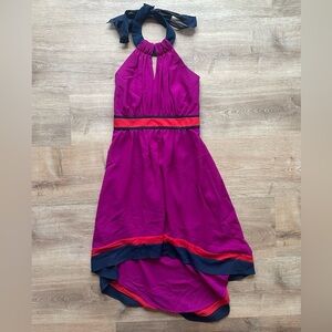 Miss Sixty M60 Halter High Low Dress Magenta Red Navy Colorblock Size 0 Y2K 00s